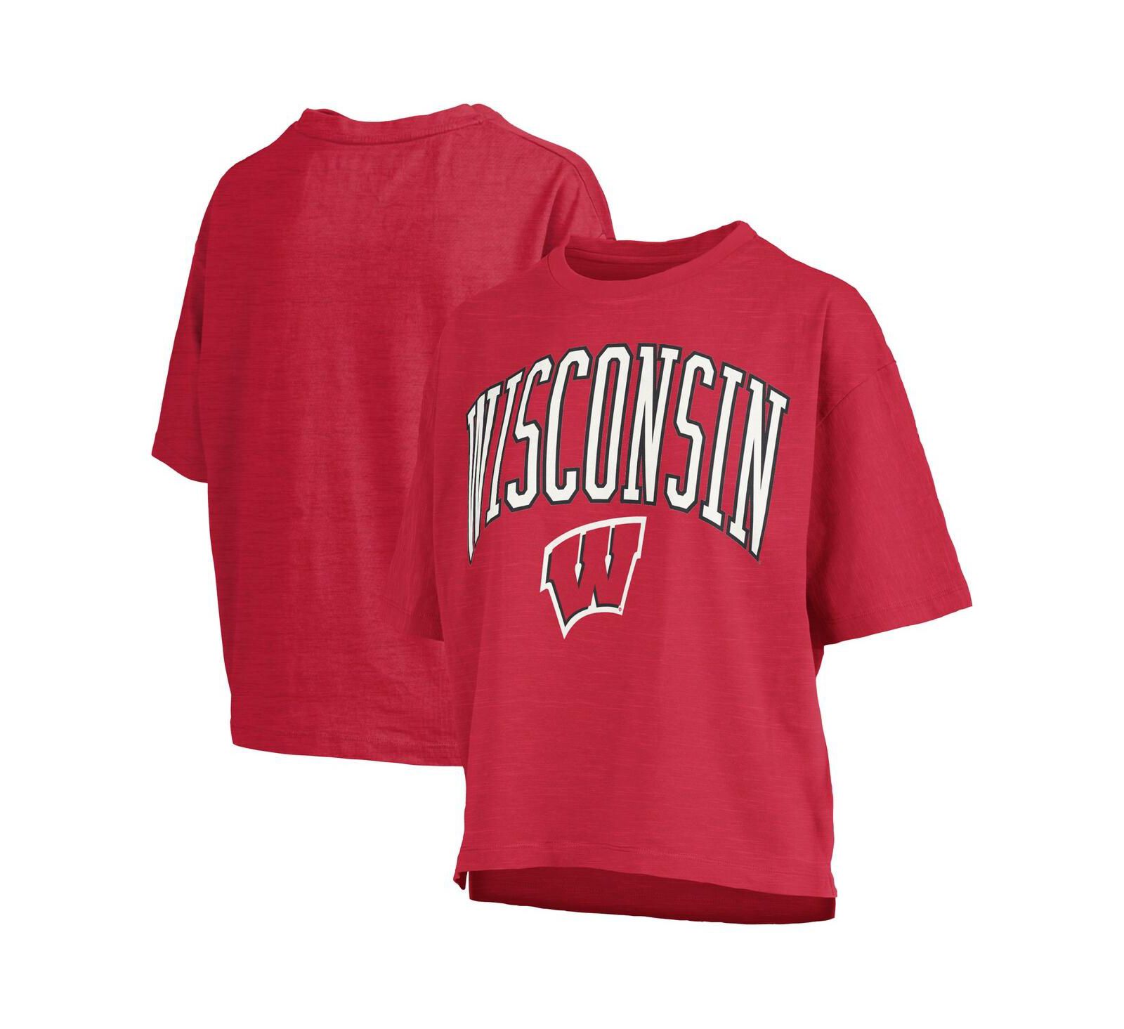 Pressbox Women's Red Wisconsin Badgers Nelson Arch Over Logo Waist Length Oversized Slub T-Shirt