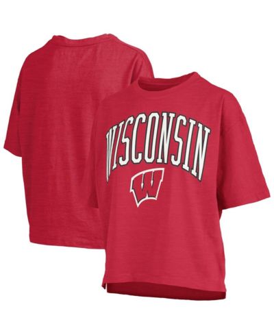 Pressbox Women's Red Wisconsin Badgers Nelson Arch Over Logo Waist Length Oversized Slub T-Shirt