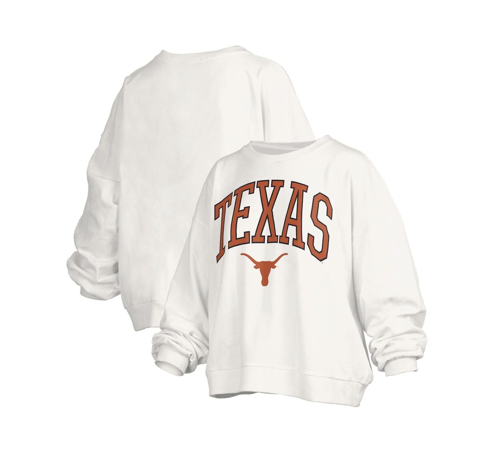 Свитшот Pressbox Women's White Texas Longhorns Janise Arch Over Logo Waist Length Oversized Pullover