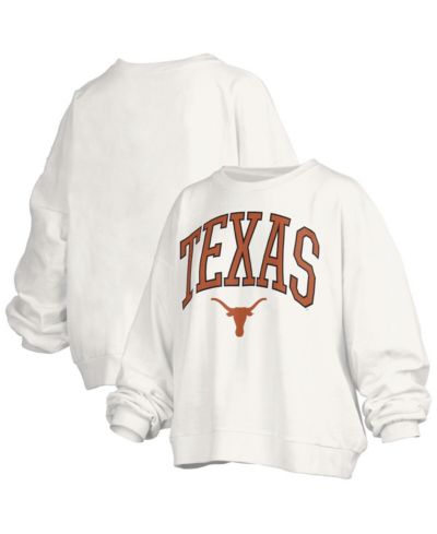 Pressbox Women's White Texas Longhorns Janise Arch Over Logo Waist Length Oversized Pullover Sweatshirt