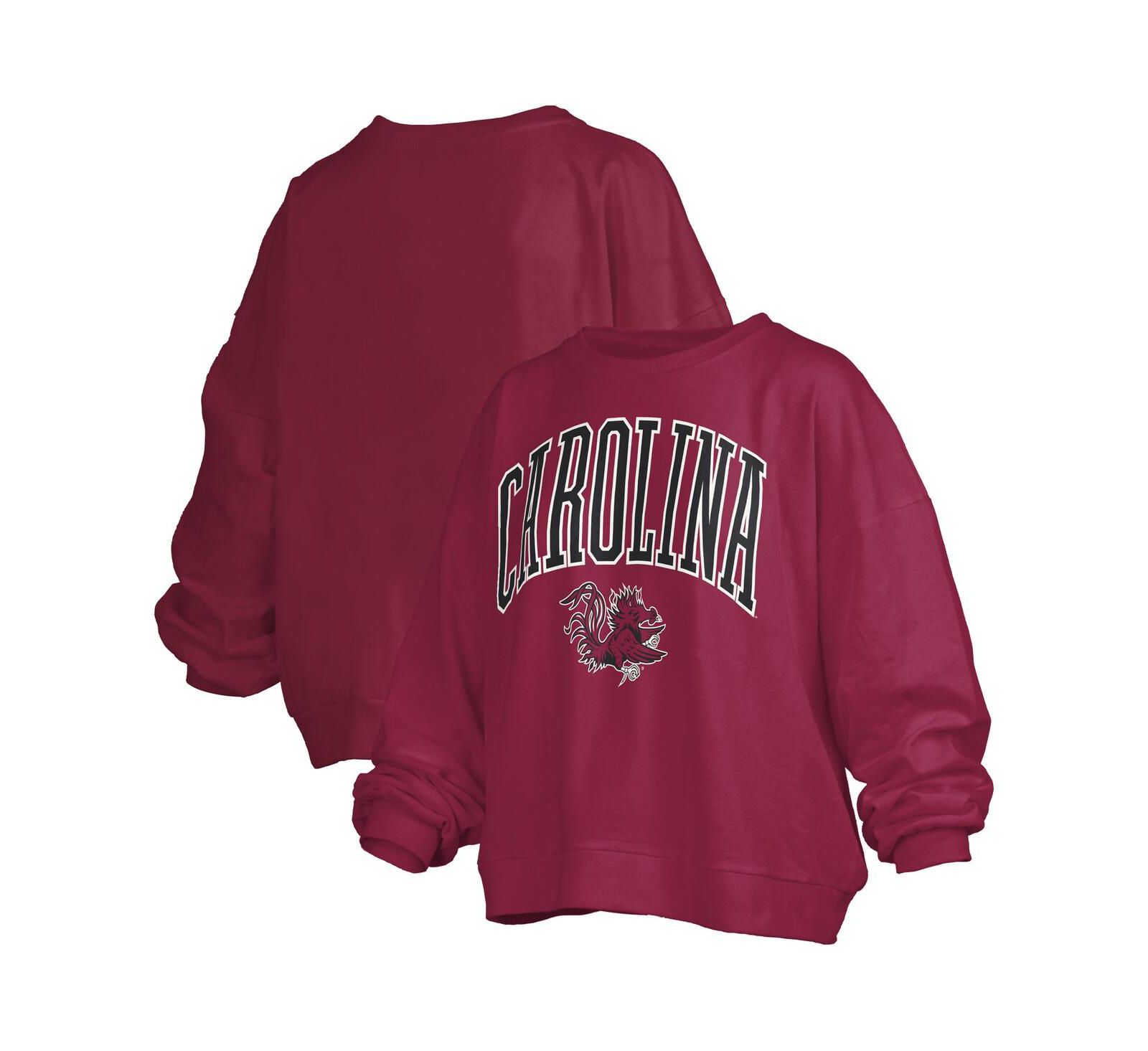 Pressbox Women's Garnet South Carolina Gamecocks Janise Arch Over Logo Waist Length Oversized Pullover Sweatshirt