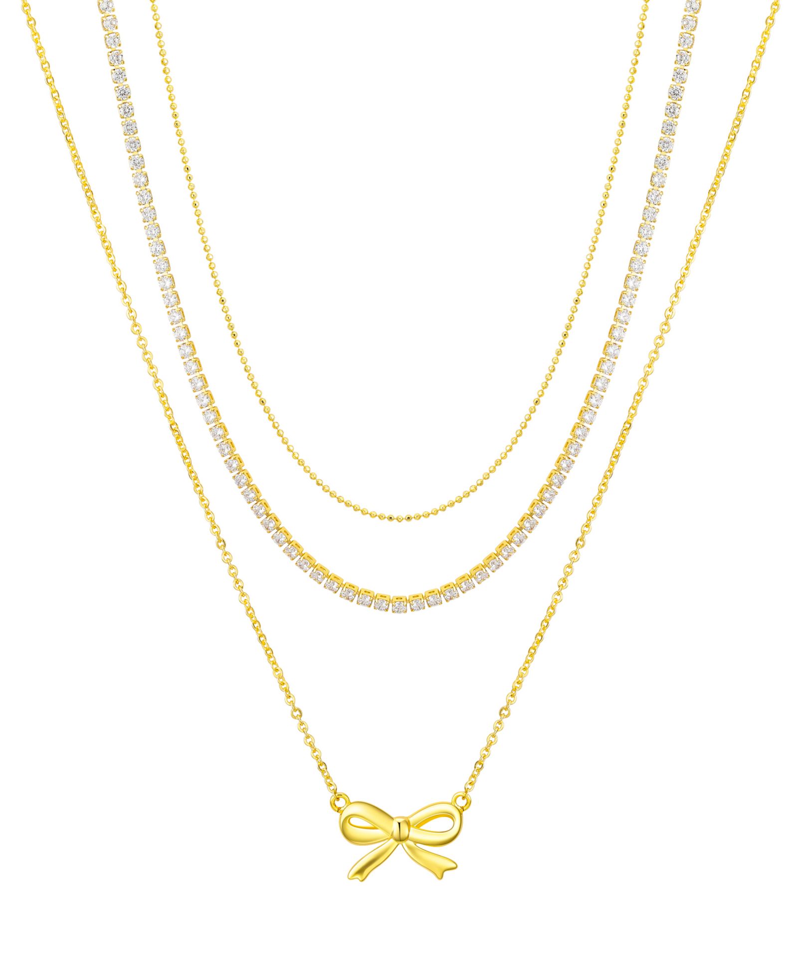 Unwritten Cubic Zirconia Bow Layered Necklace Set