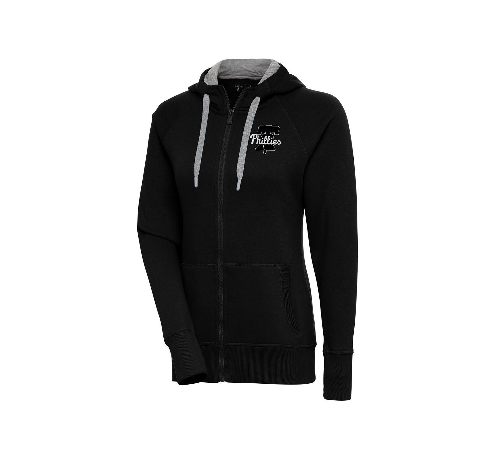 Женская флисовая толстовка на молнии Antigua Black Philadelphia Phillies Brushed Metallic Victory Full-Zip Hoodie