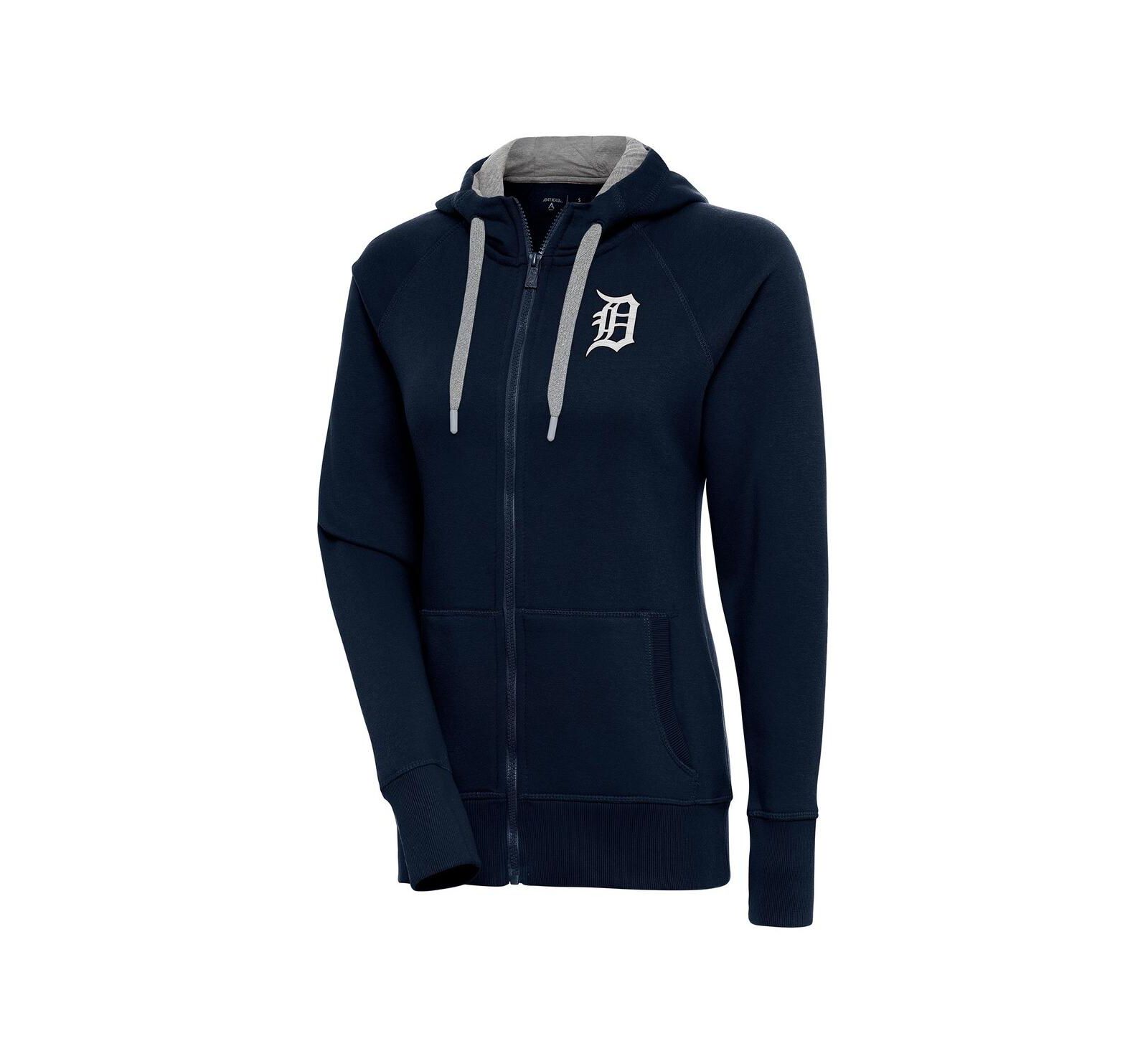 Antigua Women's Navy Detroit Tigers Brushed Metallic Victory Full-Zip Hoodie
