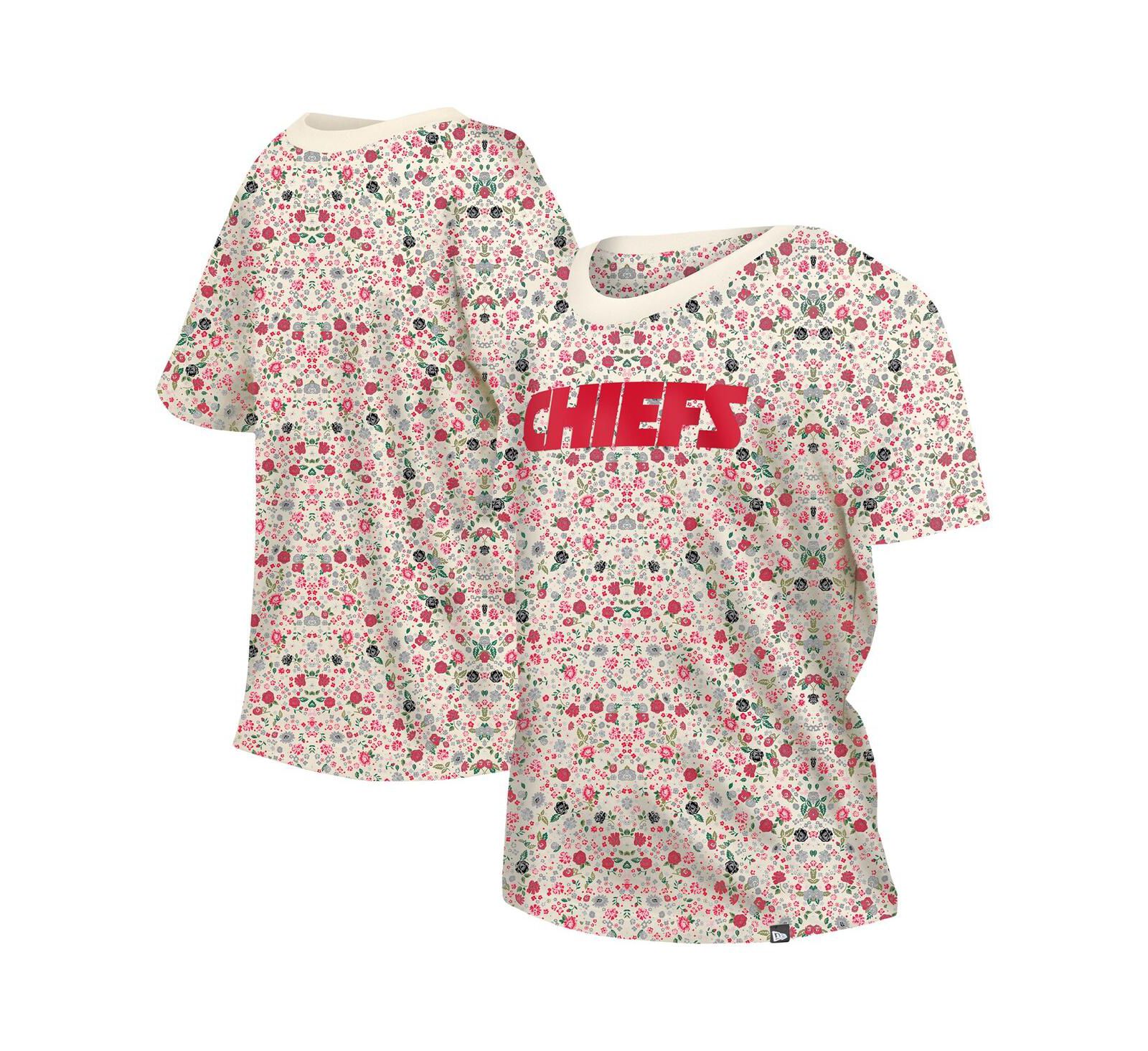 New Era Women's Cream Kansas City Chiefs Glam Game Floral T-Shirt