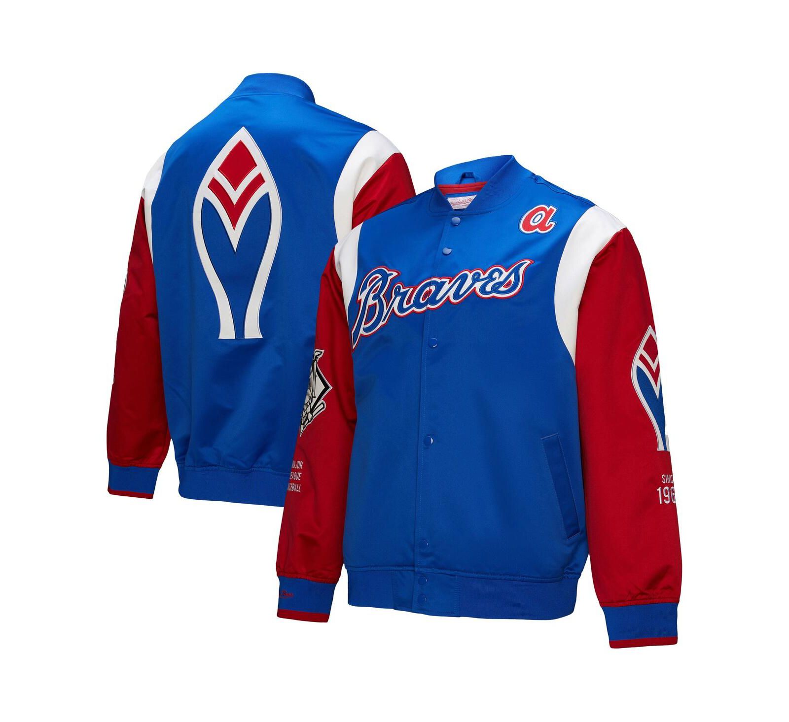Mitchell & Ness Men's Royal/Red Atlanta Braves Cooperstown Collection Team Origins Satin Full-Snap Jacket