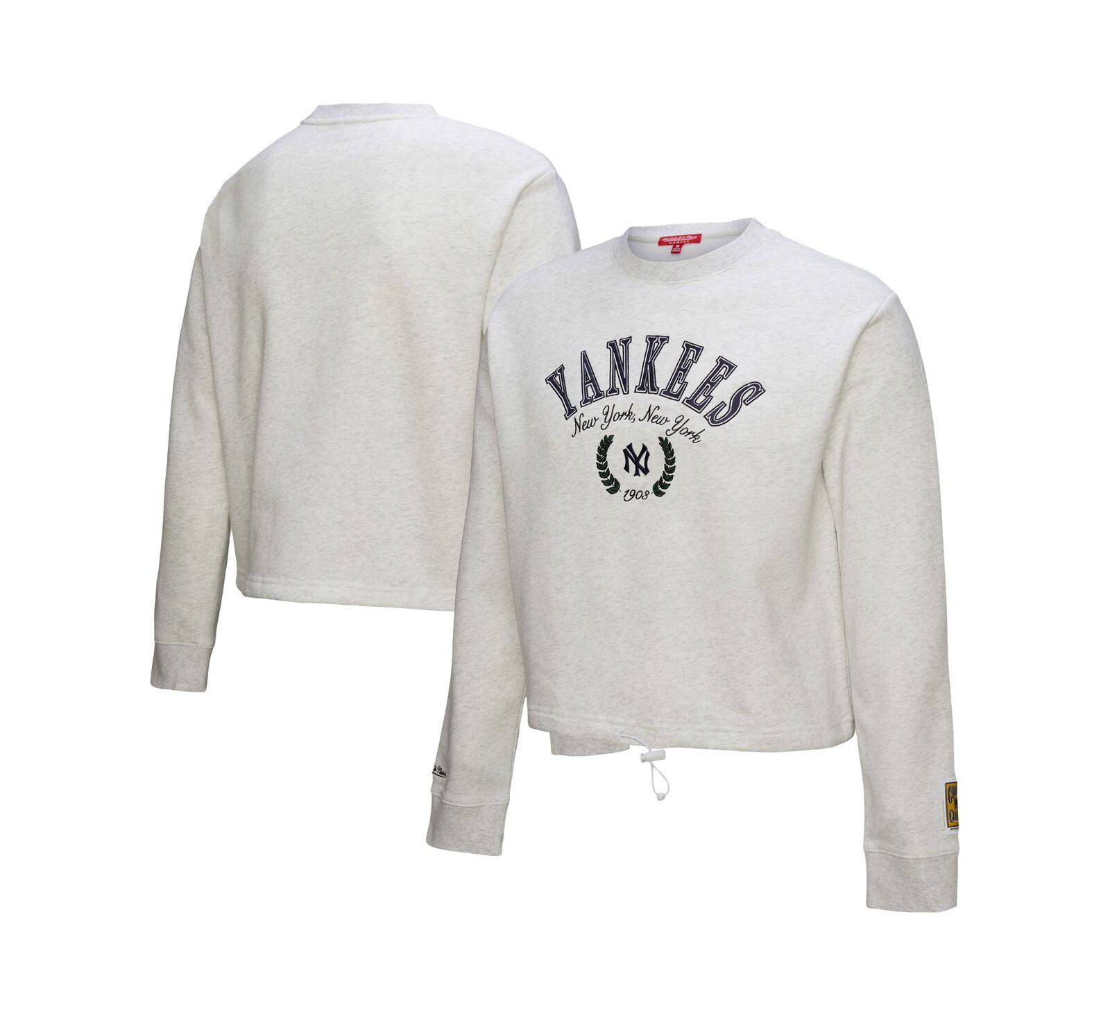 Женское укороченное худи Mitchell & Ness Heather Gray New York Yankees Cropped Toggle Pullover