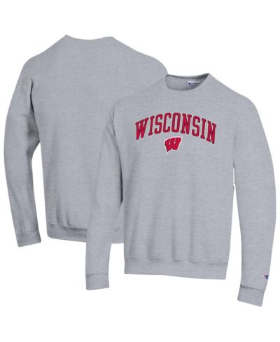 Champion Мужское свитшот с логотипом Wisconsin Badgers Arch Over, серый меланж