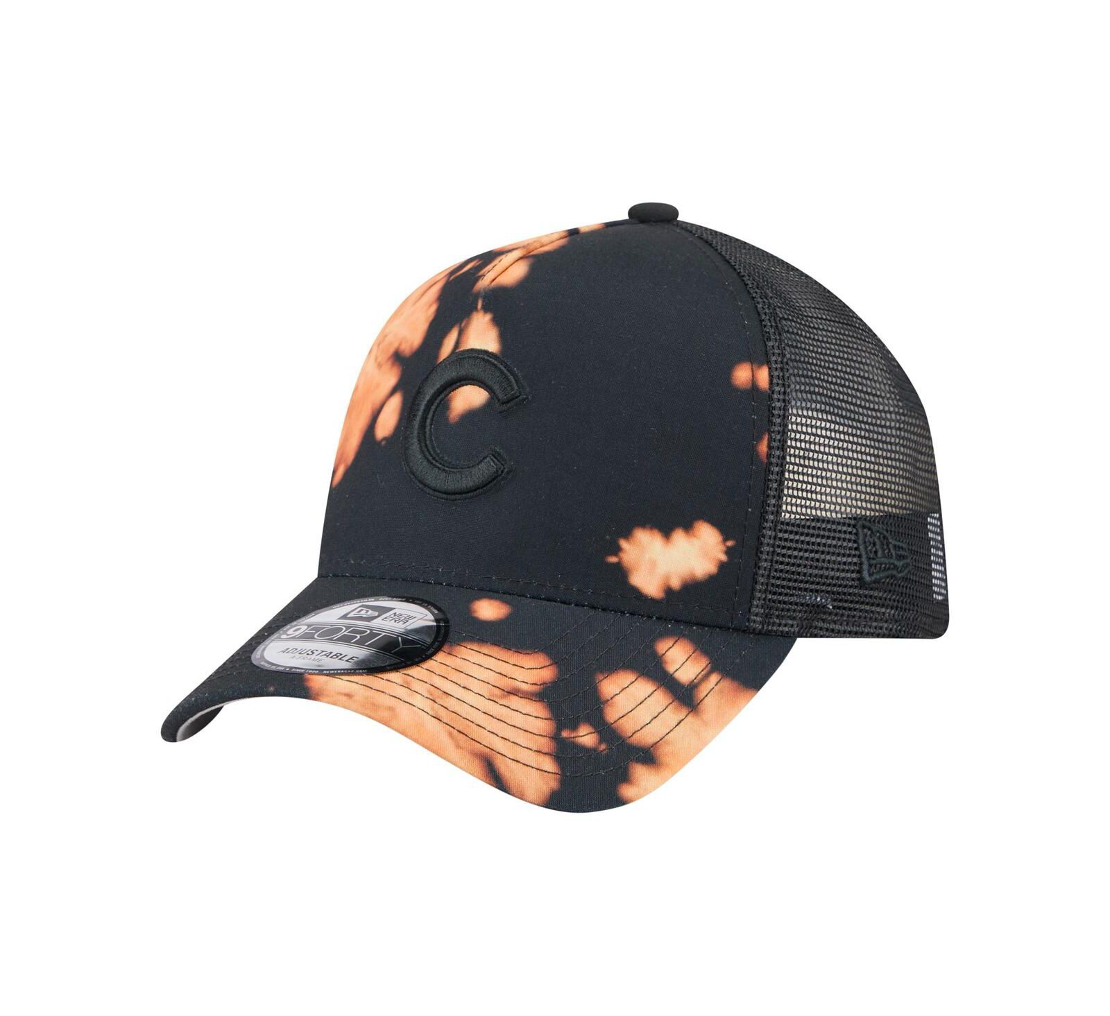 New Era Men's Black Chicago Cubs Bleached A-Frame 9FORTY Adjustable Hat