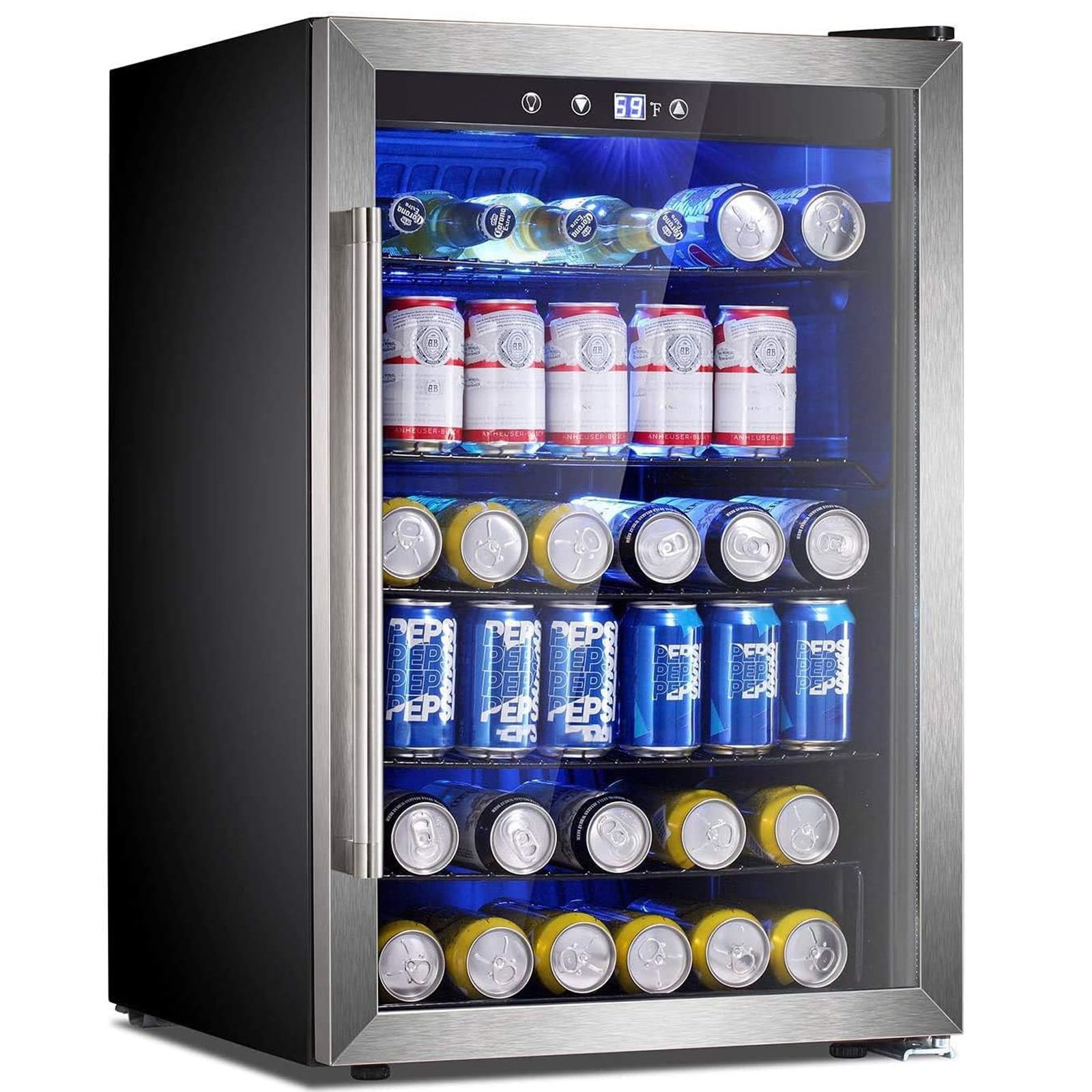 Cowsar Wine Cooler 37 Bottle Freestanding Fridge with Stainless Steel Reversible Glass Door