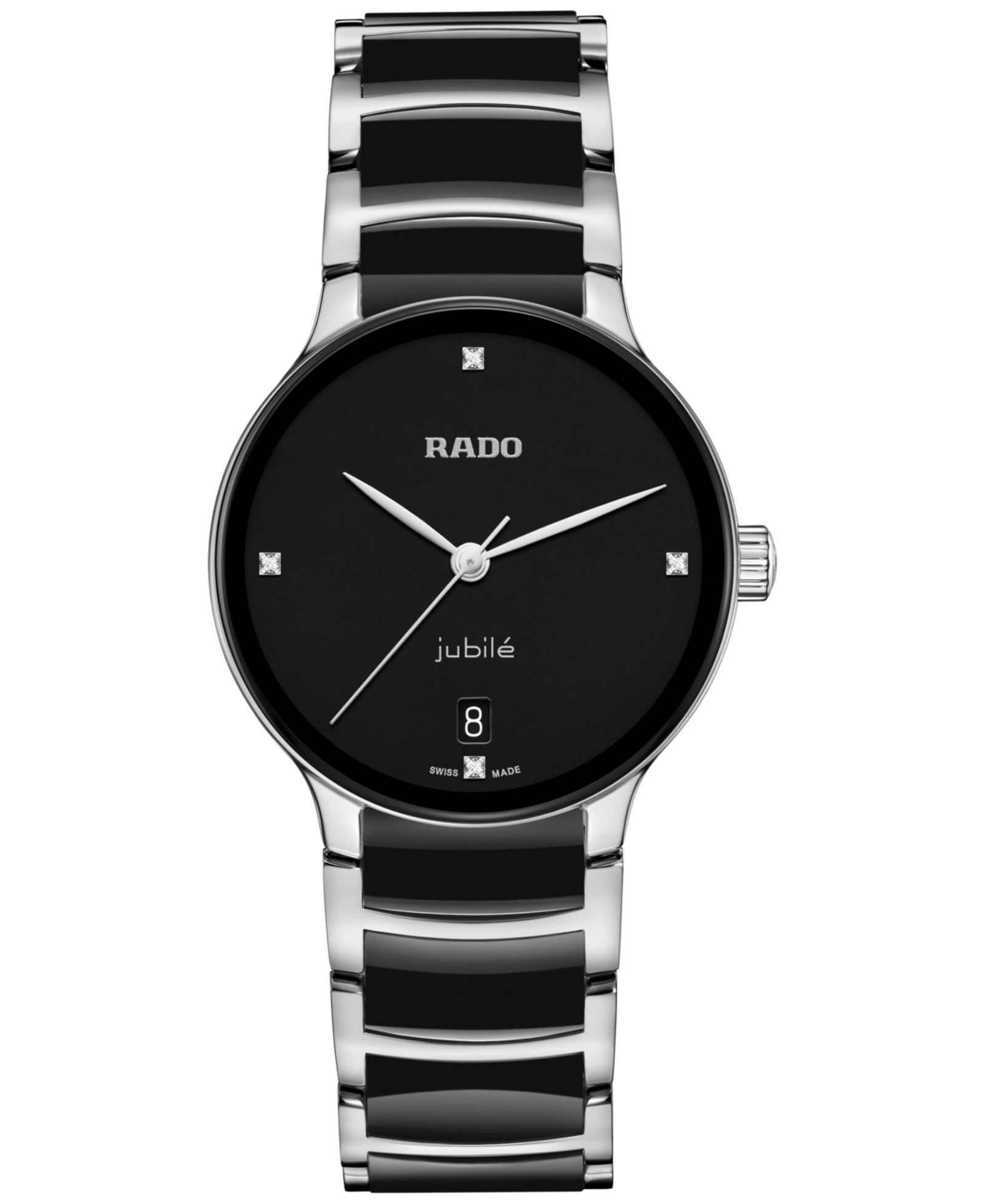 Rado Women's Swiss Centrix Diamond Accent Black Ceramic & Stainless Steel Bracelet Watch 35mm