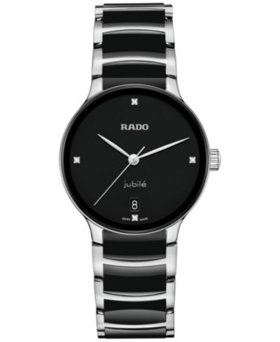 Rado Women's Swiss Centrix Diamond Accent Black Ceramic & Stainless Steel Bracelet Watch 35mm