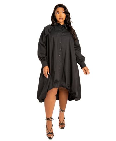 Buxom Couture Plus Size Bubbled Hem High Low Shirt Dress