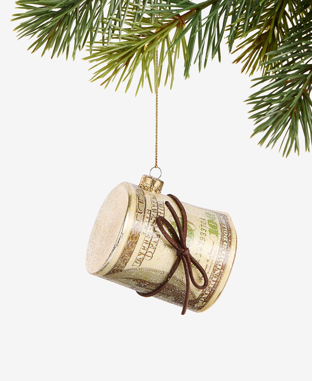 Holiday Lane Eclectic Charm стеклянное украшение в виде свернутой 100-долларовой купюры