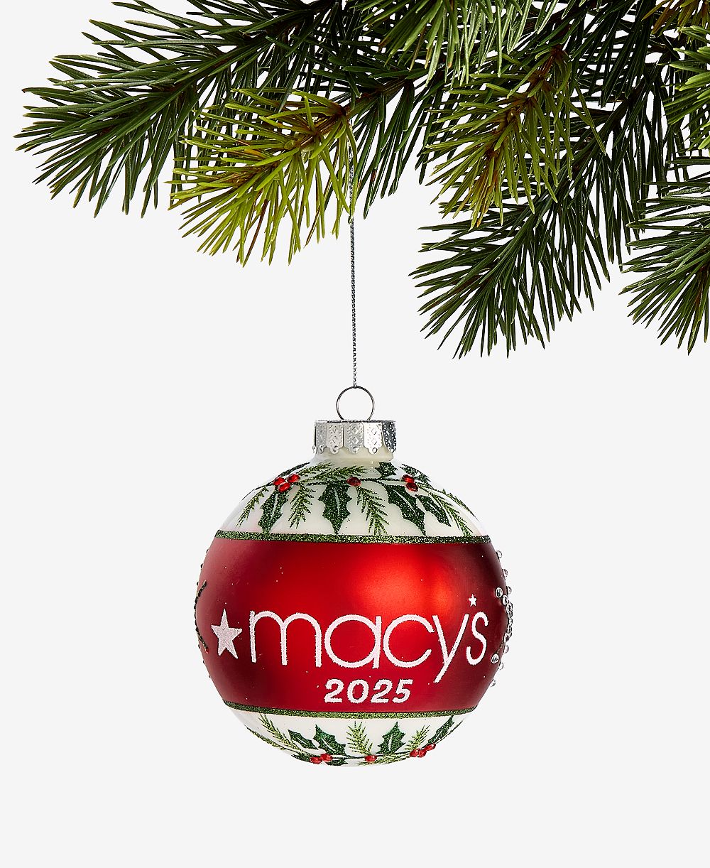 Holiday Lane Macy's 2026 Glass Holly Ball Ornament, Macy's Exclusive
