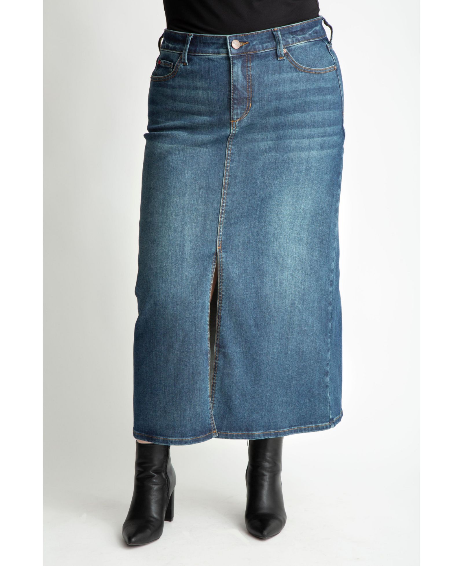Джинсовая макси-юбка SLINK Jeans Plus Size с разрезом спереди - Brielle