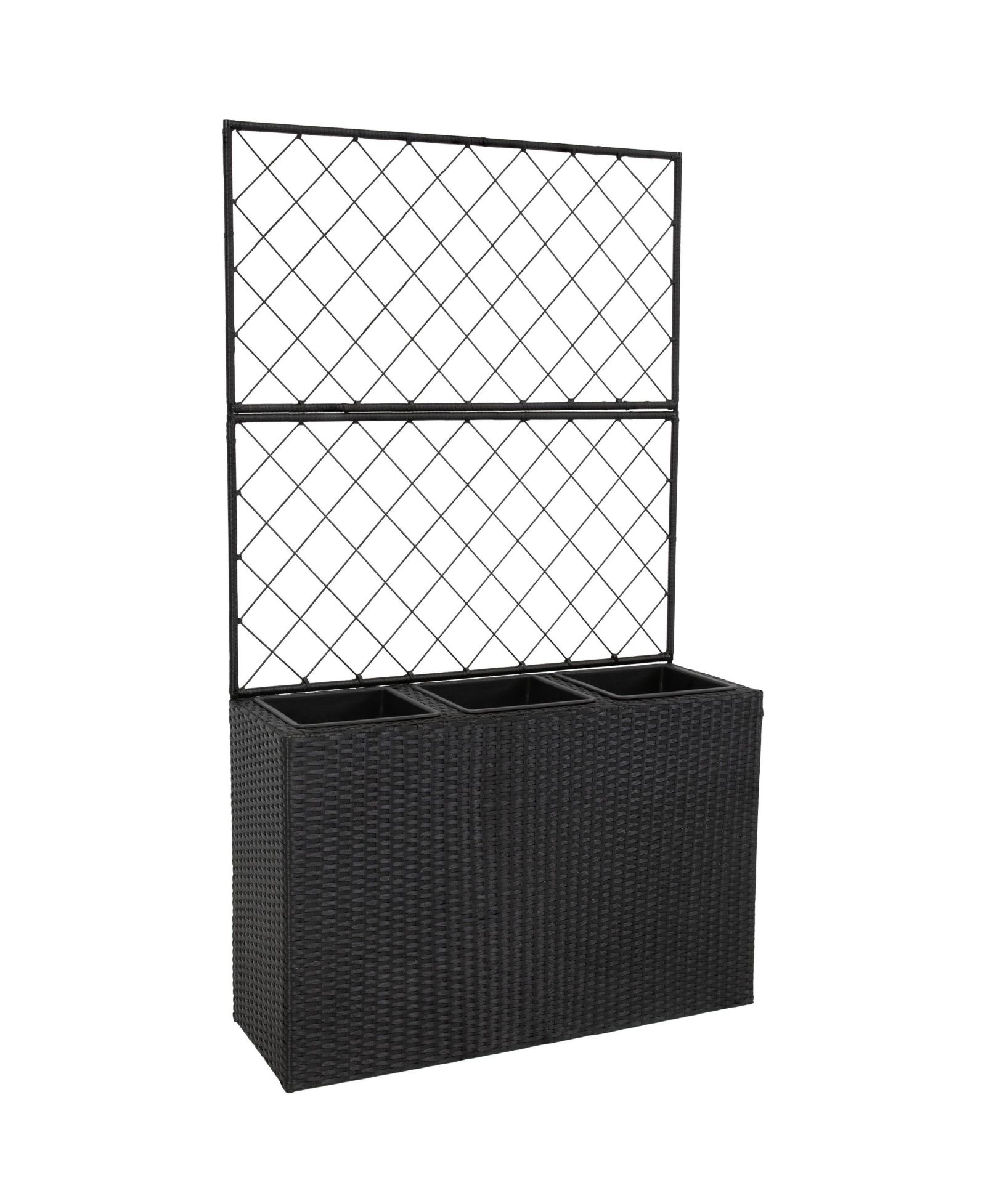 3-секционный ящик для растений Wicker Planter Box с решеткой для дома и сада - Black