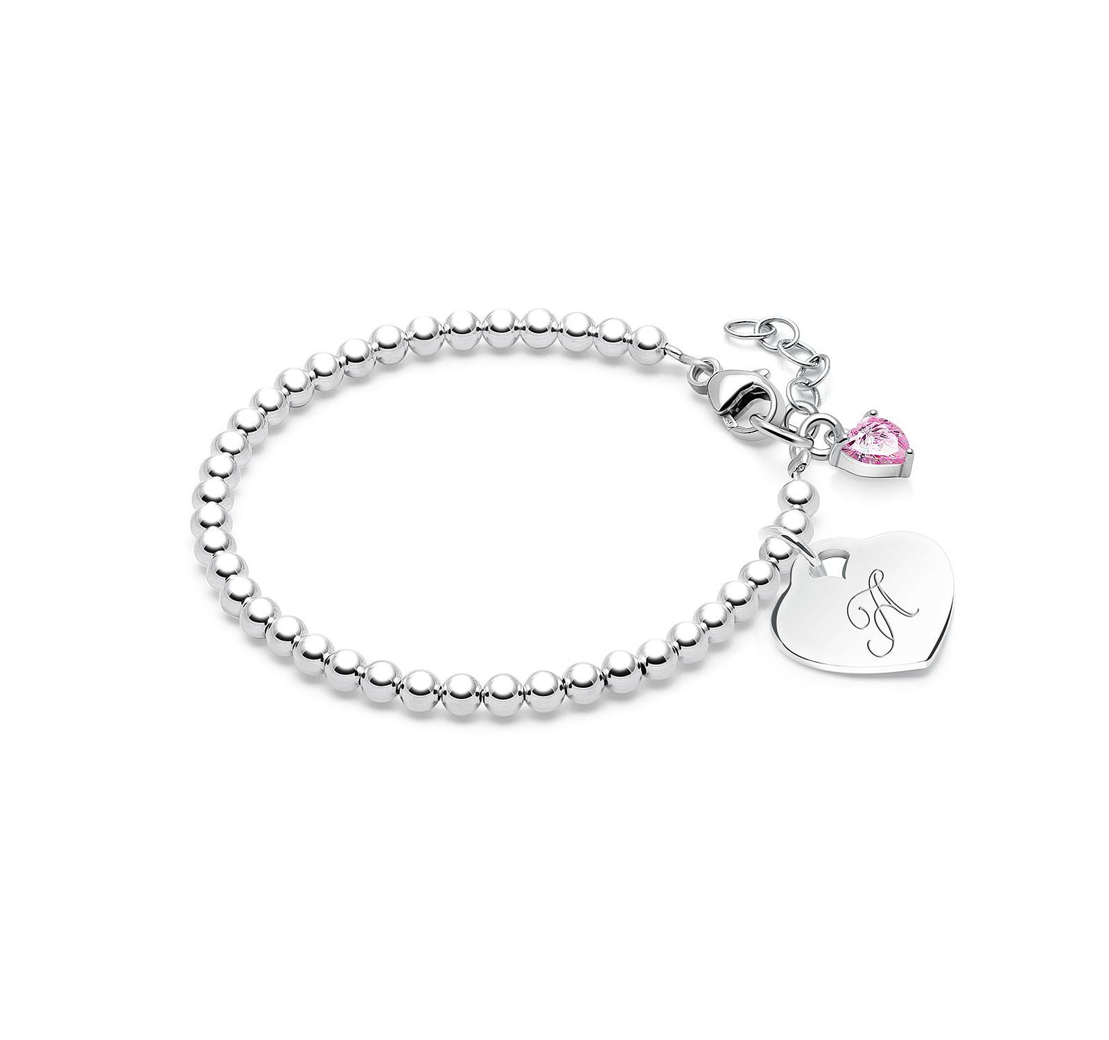 Tiny Blessings Sterling Silver 3mm Beads and Engraved Initial Bracelet