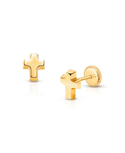 Tiny Blessings 14K Gold Simple Cross Stud Screw Back Earrings