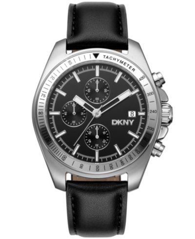 DKNY Мужские часы Central Park Chronograph с черным кожаным ремешком, 42mm