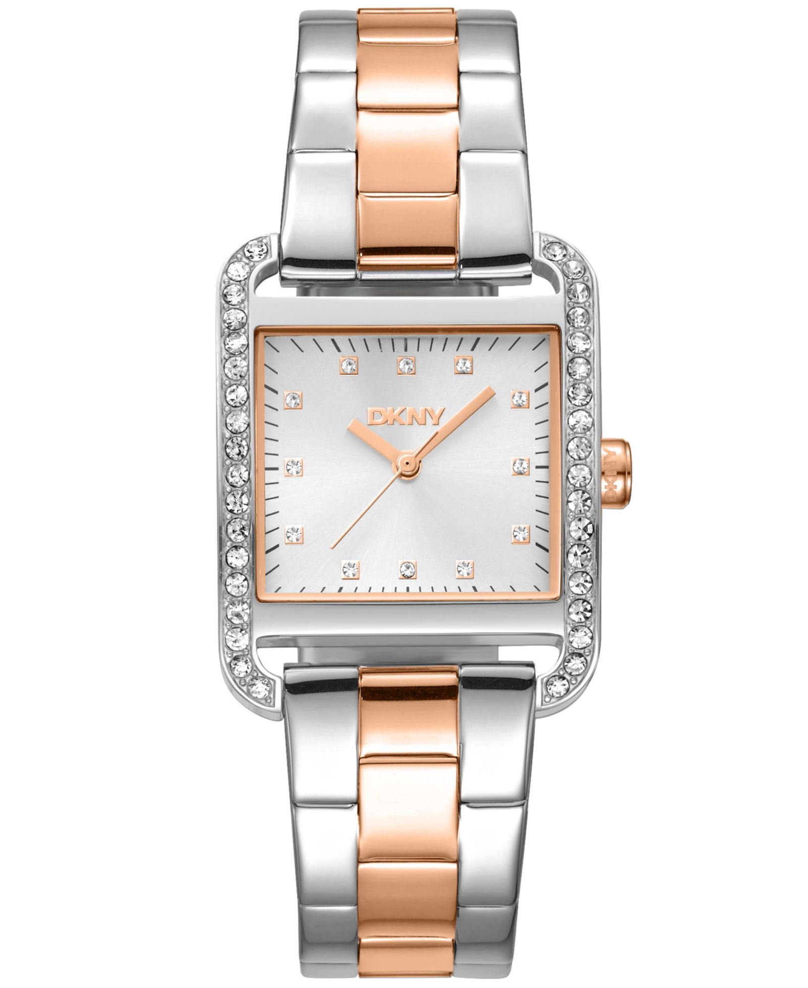 Женские часы DKNY City Glitz Silver Dial Red Gold-Two-Tone Stainless Steel 27x34.5mm