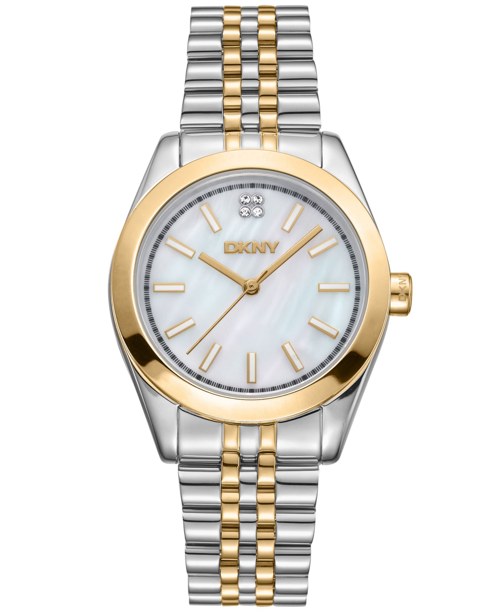 Женские часы DKNY Nolita Midi White MOP Dial Gold-Two-Tone Stainless Steel Bracelet 32mm