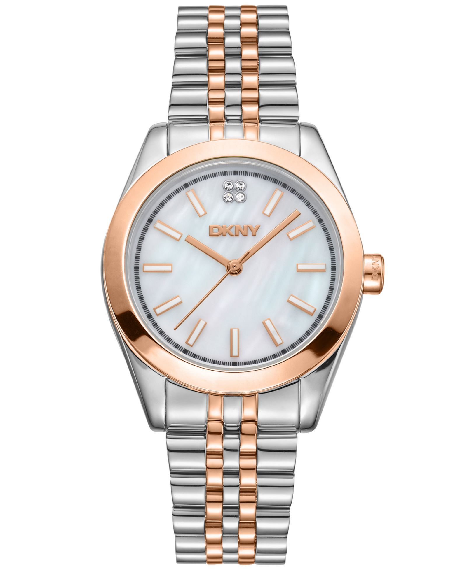 DKNY Women's Nolita Midi White MOP Dial Red Gold-Two-Tone Stainless Steel Bracelet Watch 32mm