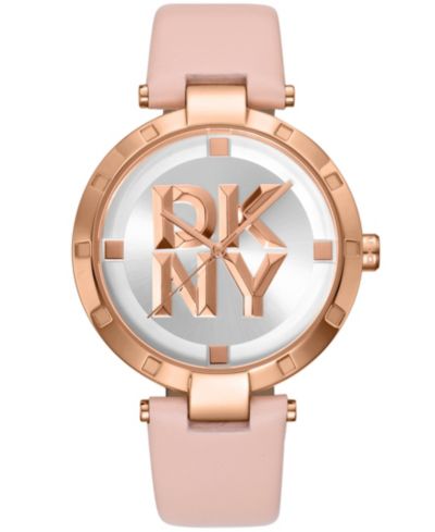 DKNY Женские часы с розовым кожаным ремешком, 38mm