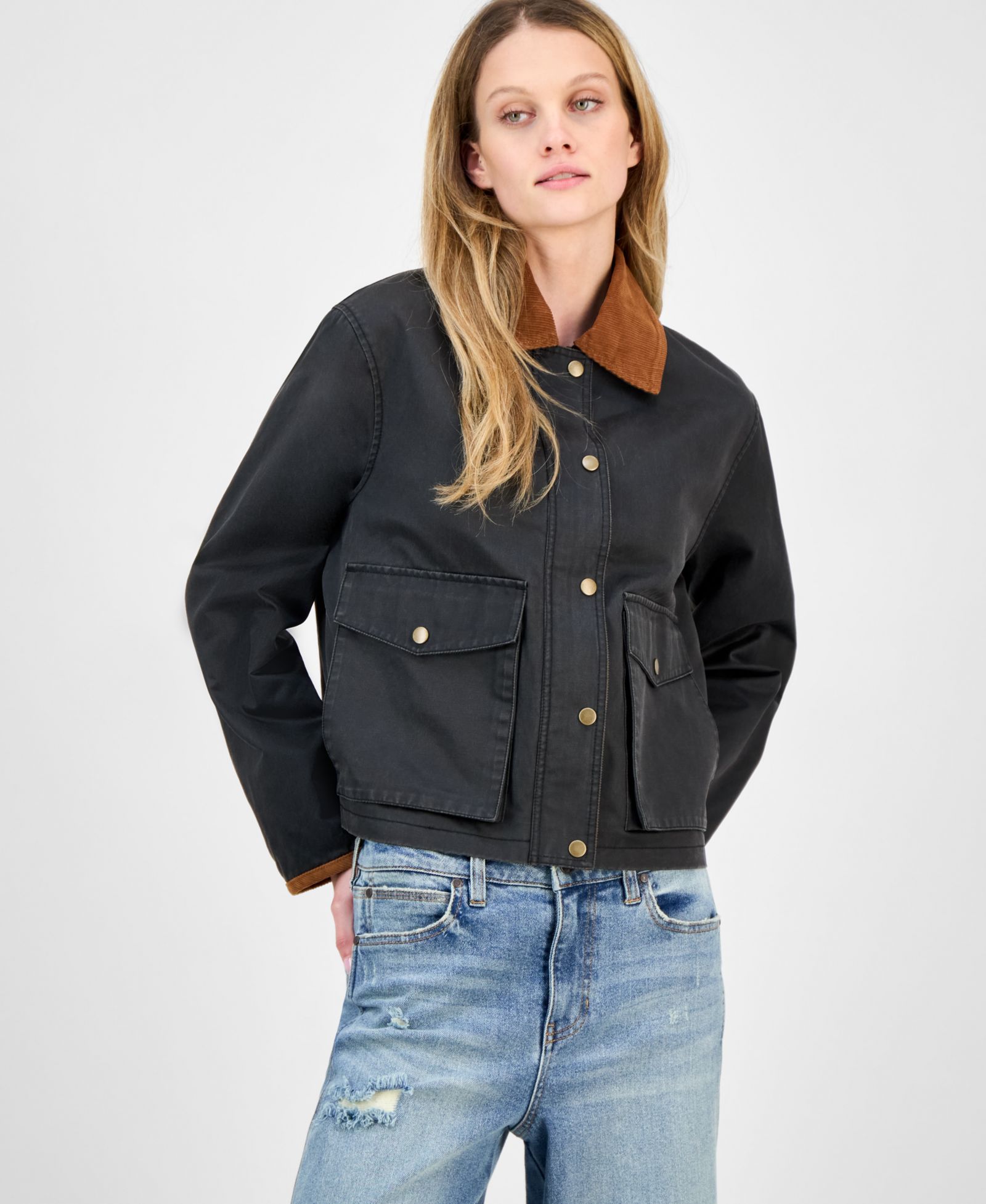 CoffeeShop Juniors' Corduroy-Collar Barn Jacket