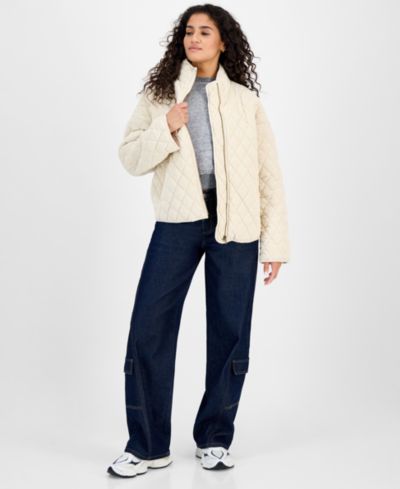 CoffeeShop Juniors' Quilted Corduroy Zip-Front Coat