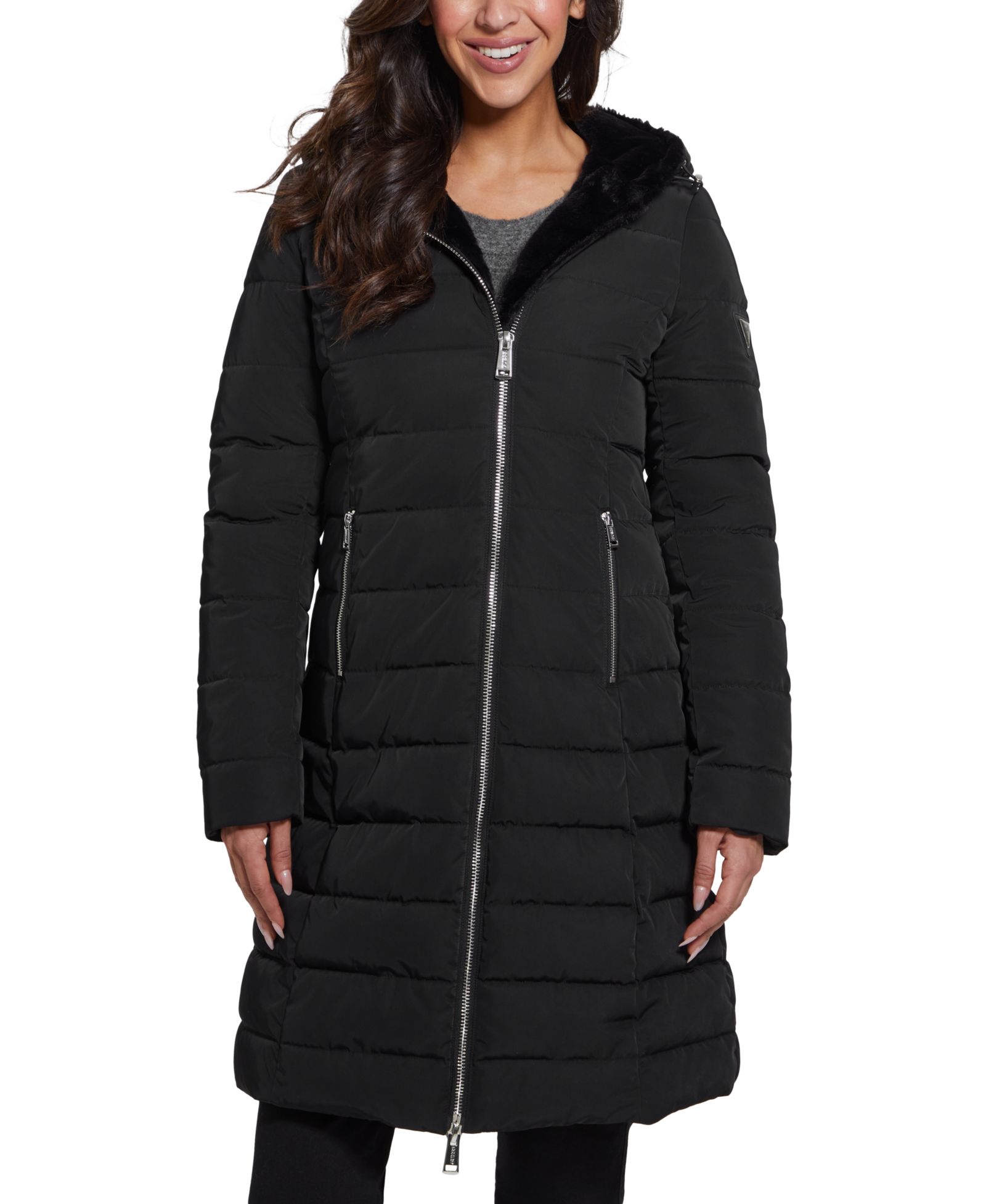 GUESS Women's Hooded Faux-Fur-Lined Puffer Coat