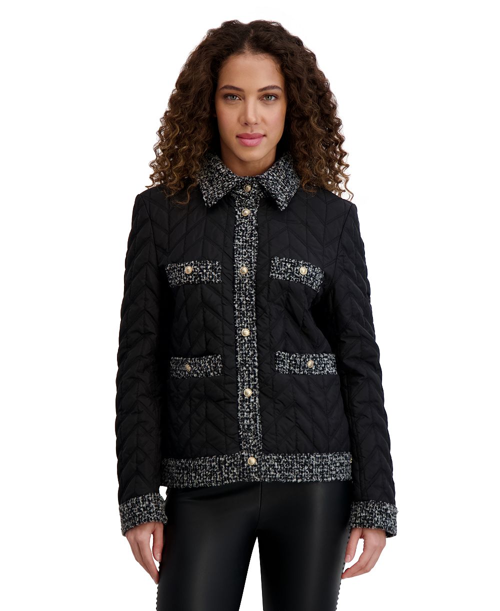KARL LAGERFELD PARIS Women's Quilted Tweed-Trim Jacket