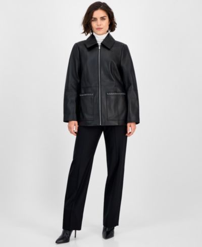 Anne Klein Женская кожаная куртка на молнии