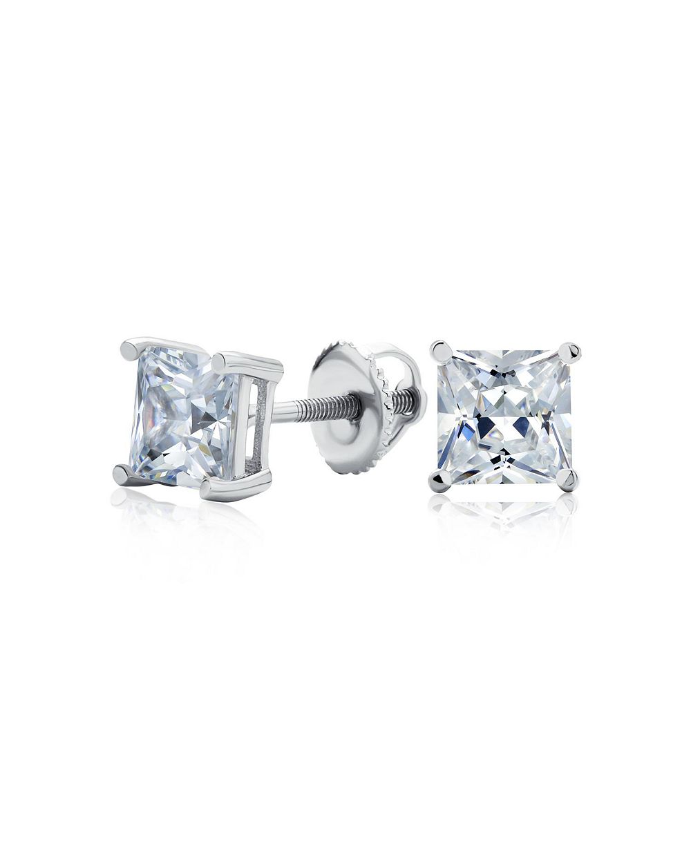 Bling Jewelry Square Clear CZ Princess Cut Stud Earrings Sterling Silver Screwback 6MM