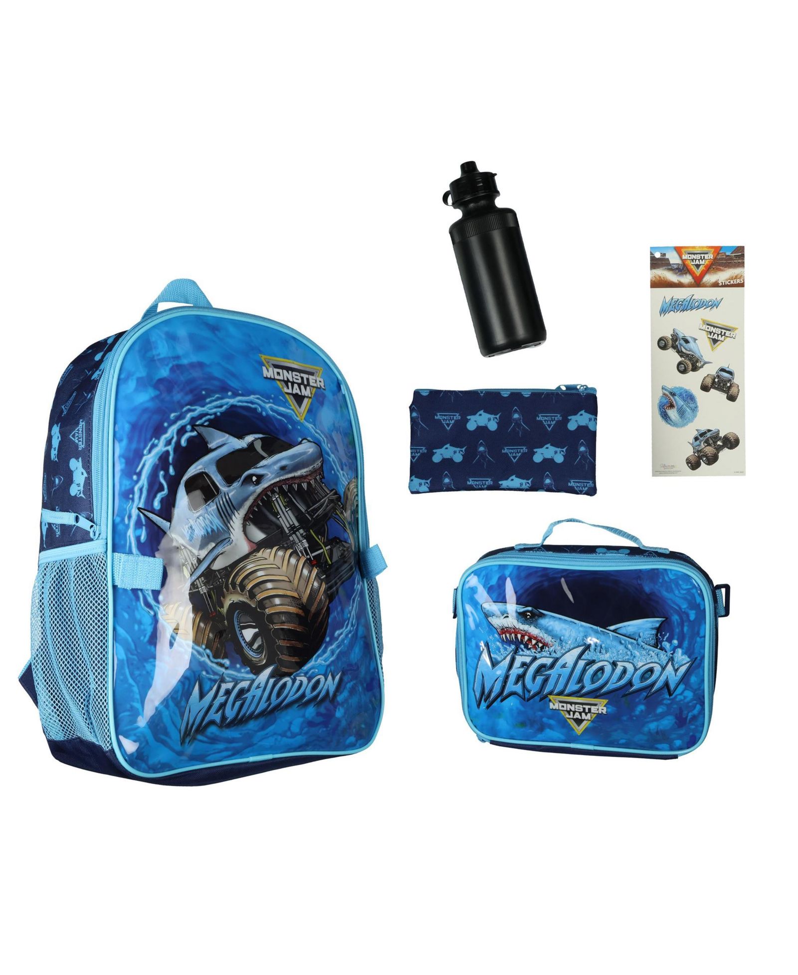 Monster Jam Megalodon 5 Piece Backpack Mega Set with Detachable Lunch Box