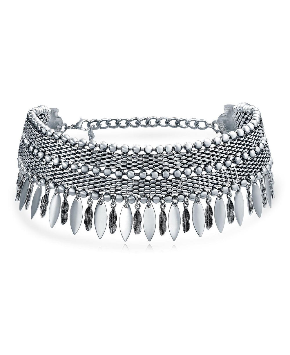 Бохо ожерелье-чокер с перьями Bling Jewelry, регулируемое, серебристый оттенок