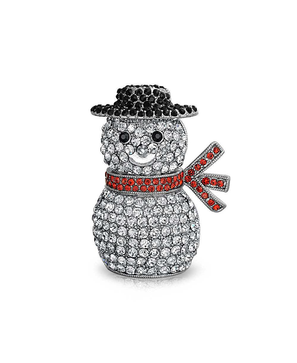 Bling Jewelry Winter Holiday Glitter Crystal Snowman Scarf Brooch Pin Plated