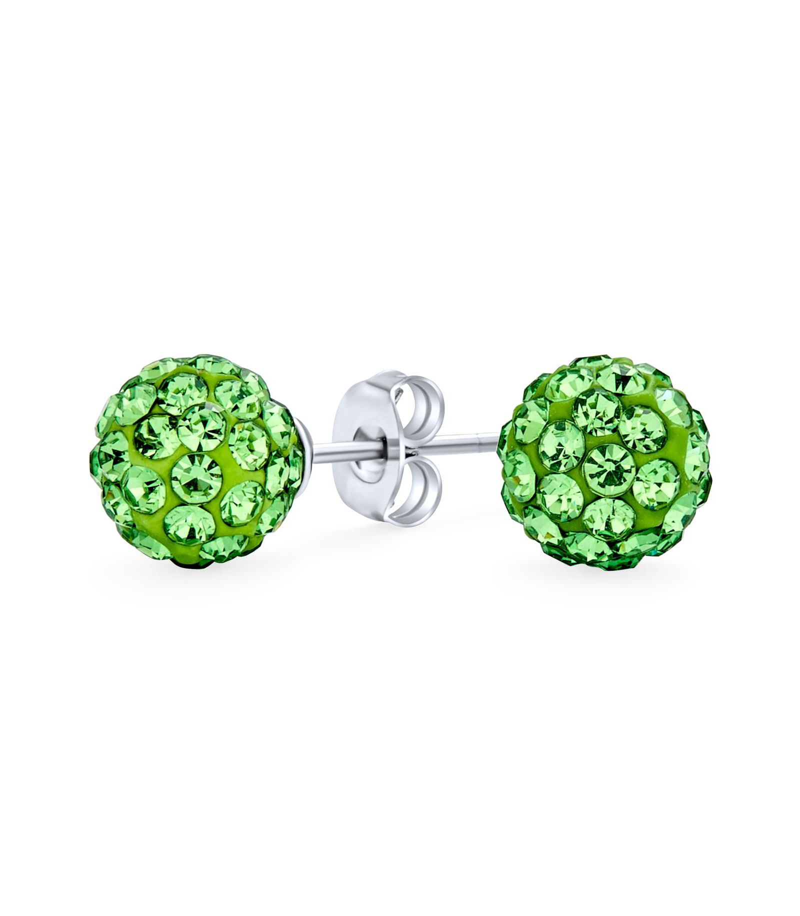Серьги-гвоздики Bling Jewelry Glittering Pave 8MM Crystal Disco Ball Lime Light Green,.925 Sterling Silver Post
