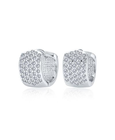 Bling Jewelry классические свадебные серьги-кольца с цирконием в паве, 4 ряда, широкие мини-кольца, посеребренные