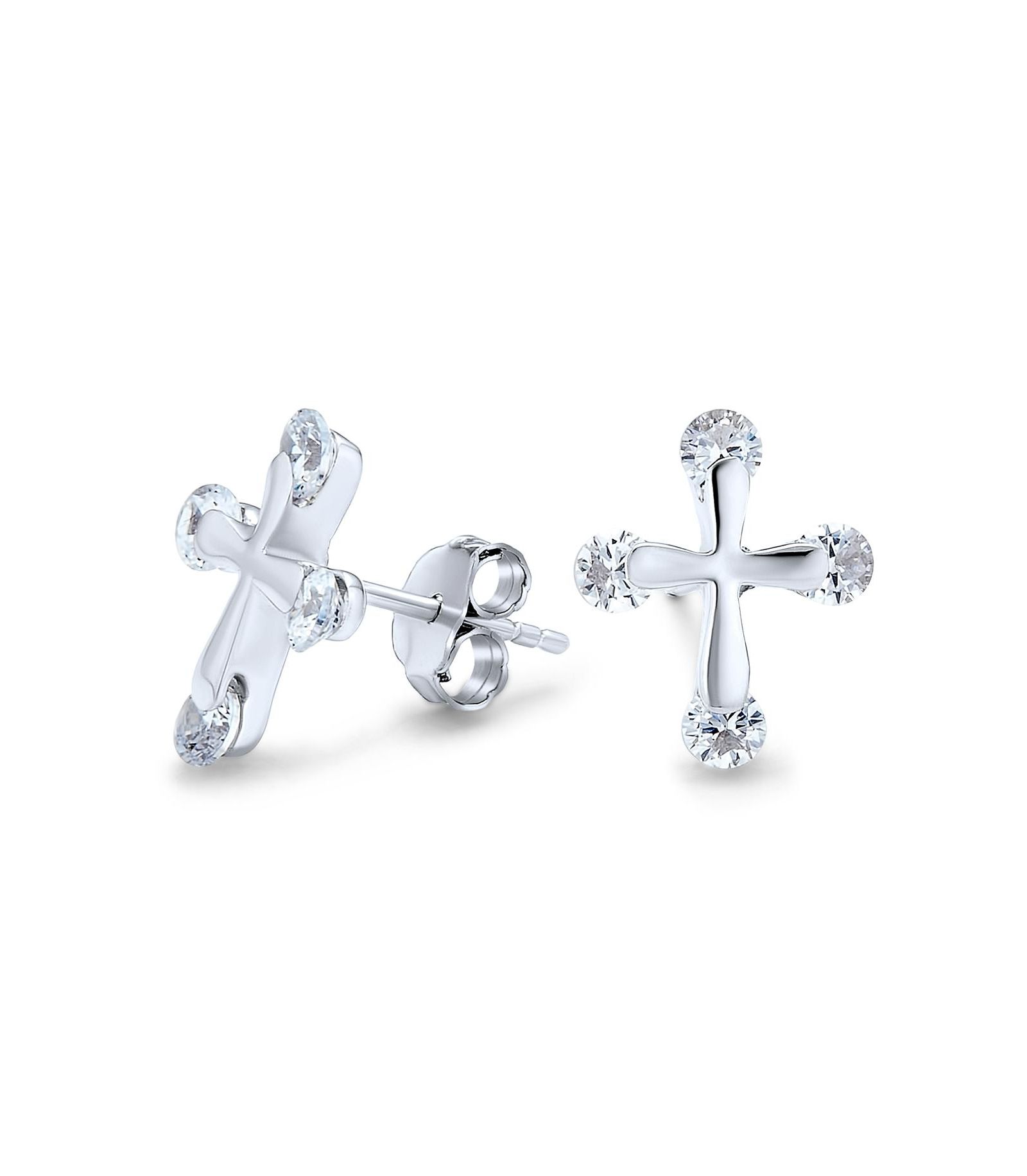 Серьги Bling Jewelry Dainty CZ Stud с крестом из стерлингового серебра, Petite