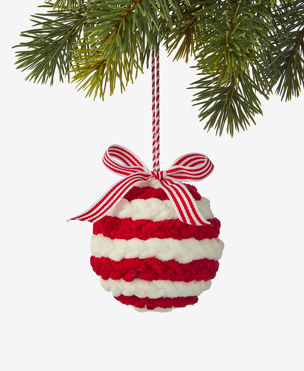 Holiday Lane Christmas Cheer Soft Red Stripe Ball Ornament, Macy's Exclusive