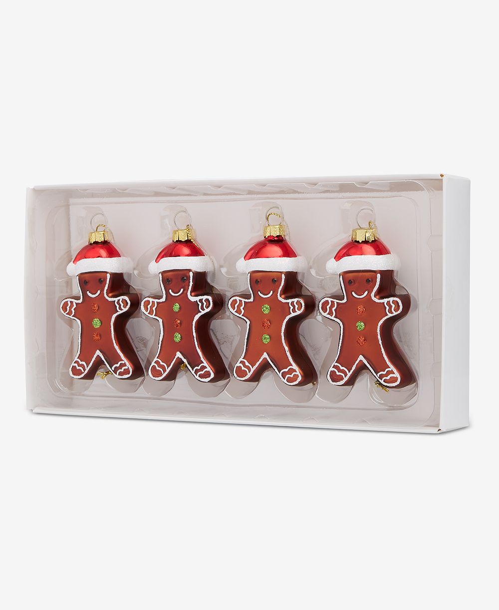 Holiday Lane Heritage Set of 4 Glass Gingerbread Boy Ornaments, Macy's Exclusive