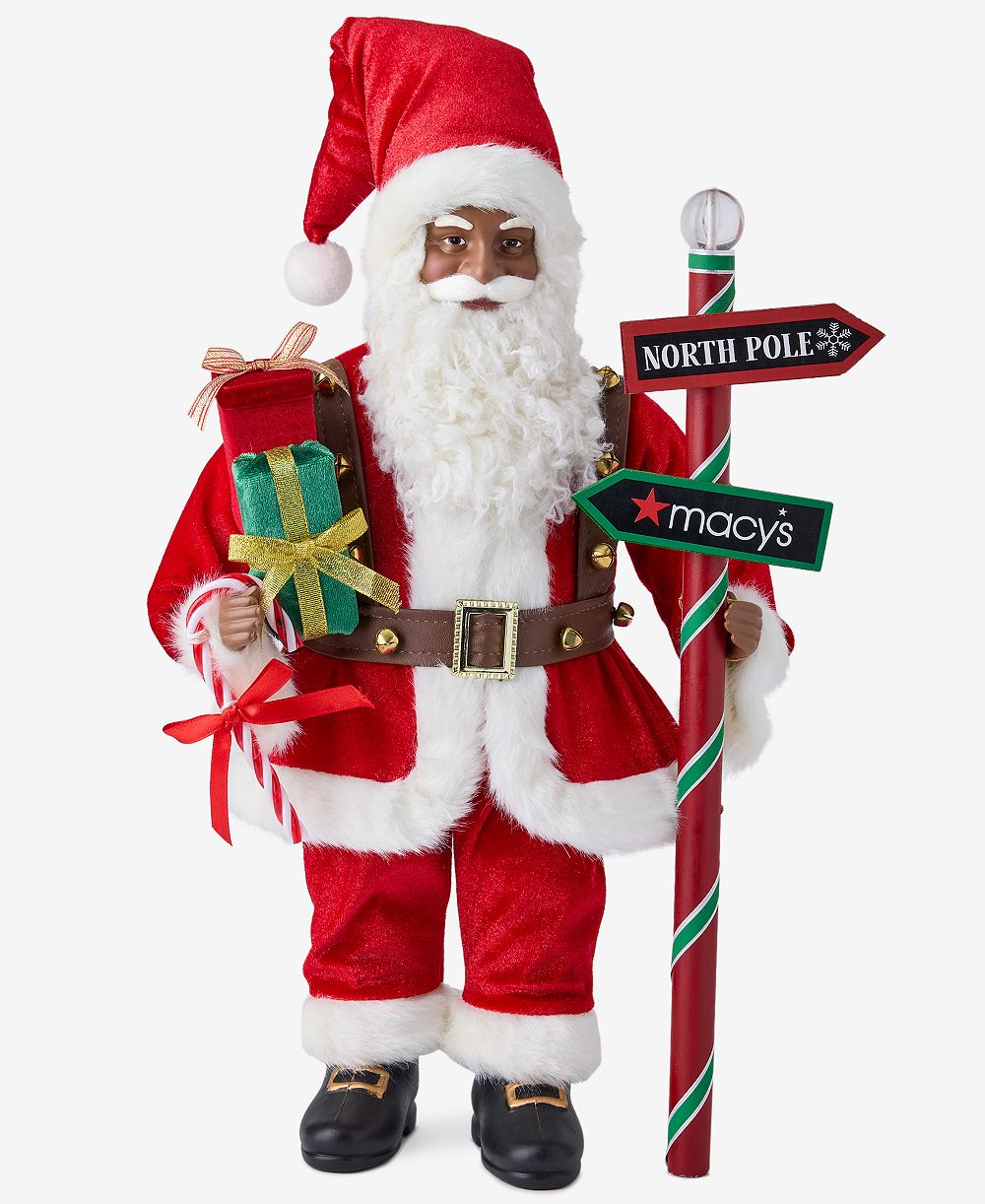 Holiday Lane Heritage African American Santa With Sign Post, Macy's Exclusive