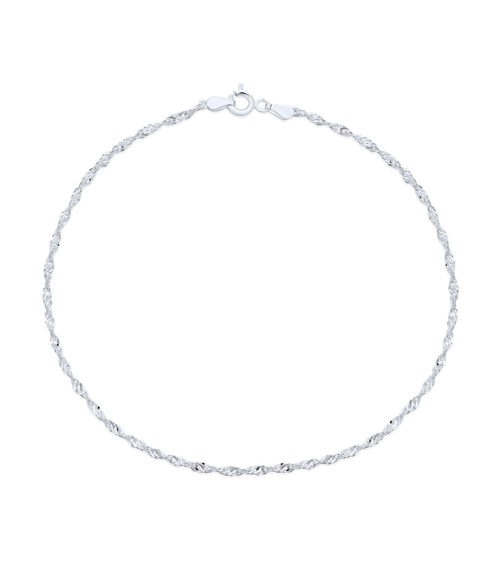 Bling Jewelry Браслет-анклет Singapore Chain Twisted Curb,.925 Sterling Silver, 9"
