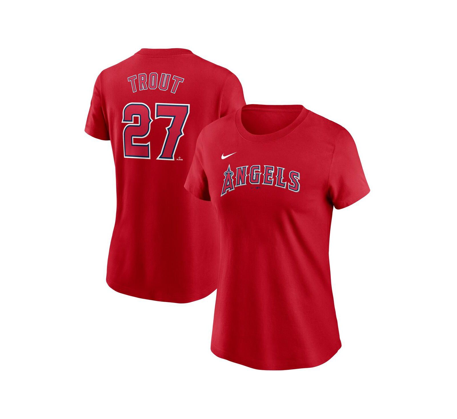 Nike Women's Mike Trout Red Los Angeles Angels Fuse Name & Number T-Shirt