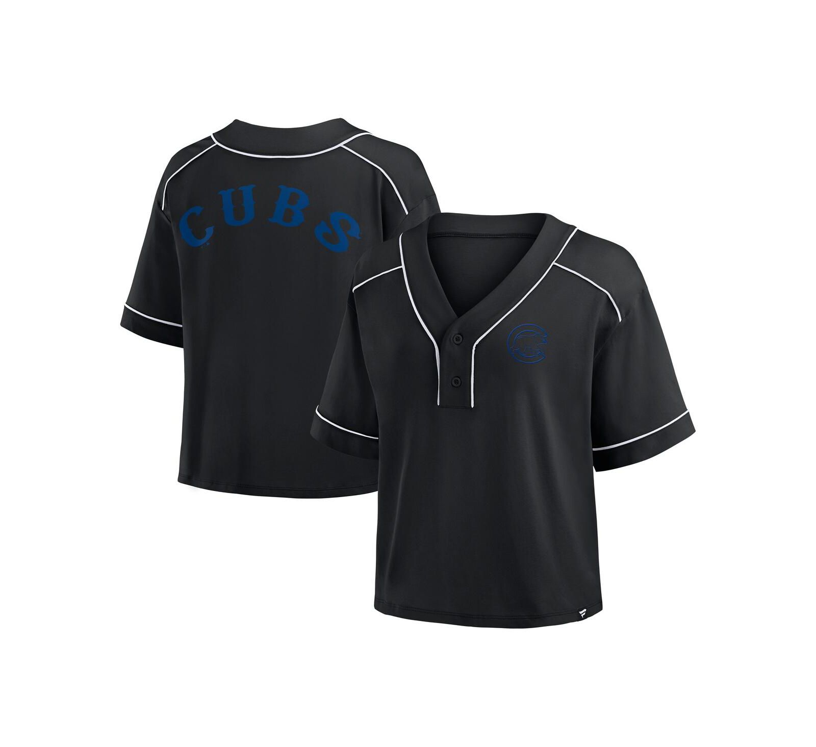 Женская укороченная футболка Fanatics Chicago Cubs с V-образным вырезом, цвет Black