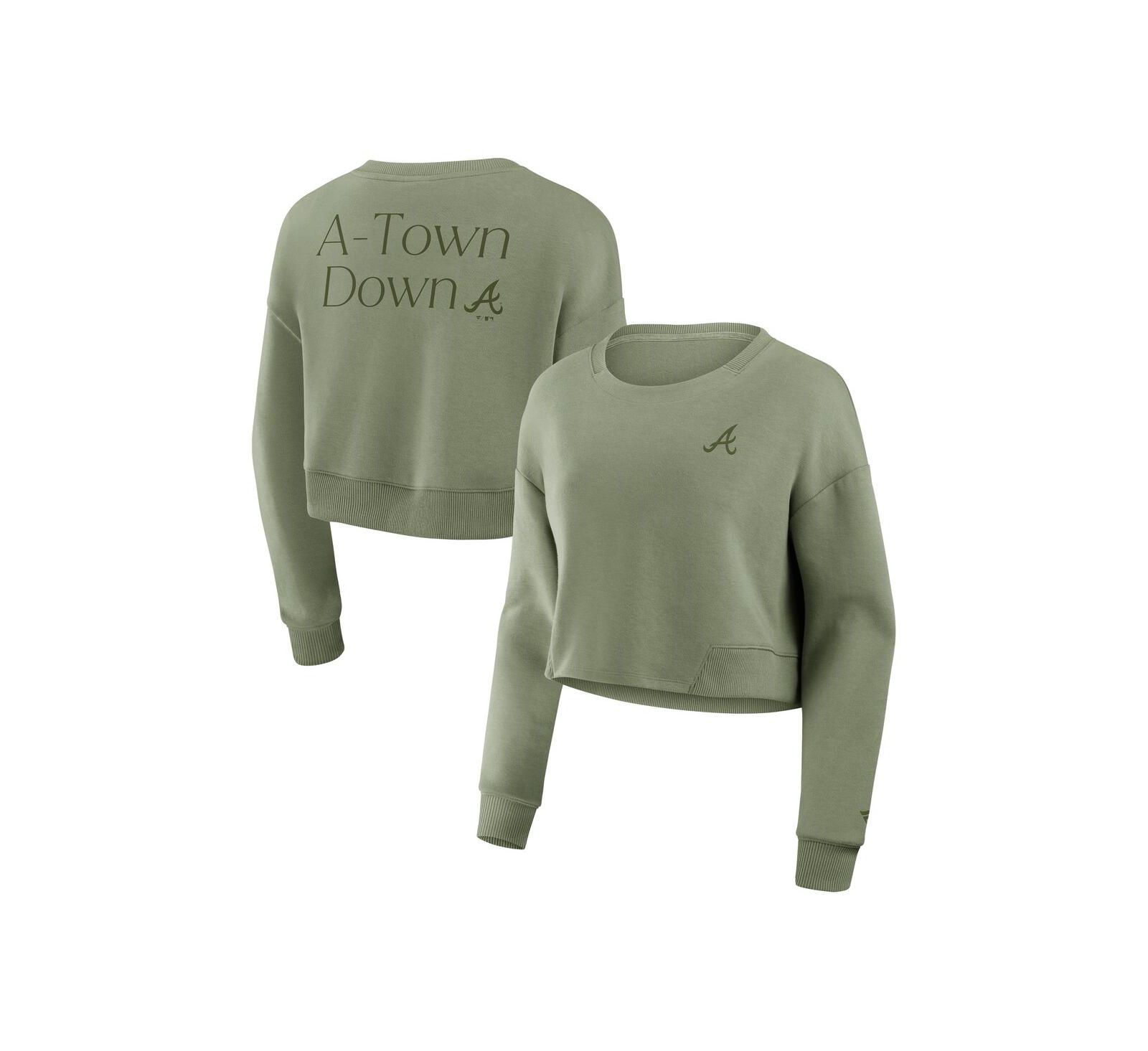 Женская укороченная толстовка Fanatics Olive Atlanta Braves Relax Studio Cropped Pullover Sweatshirt