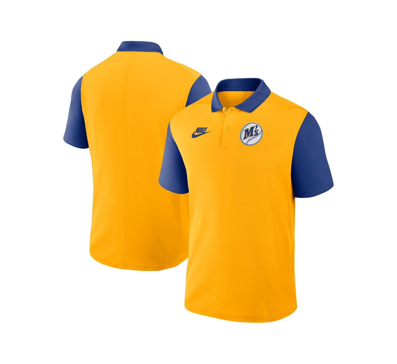 Nike Men's Gold/Royal Seattle Mariners Cooperstown Collection Color-Block Victory Performance Polo Shirt