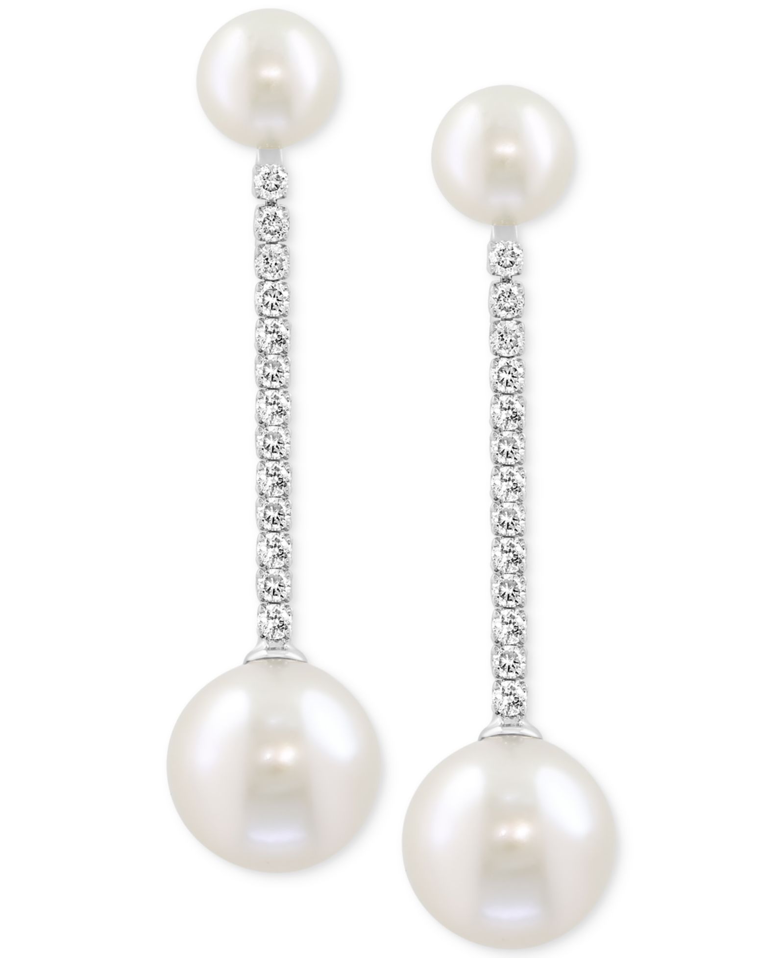 Серьги EFFY® Cultured Freshwater Pearl (5-8mm) & Diamond (1/4 ct. t.w.) Linear Drop в 14k White Gold