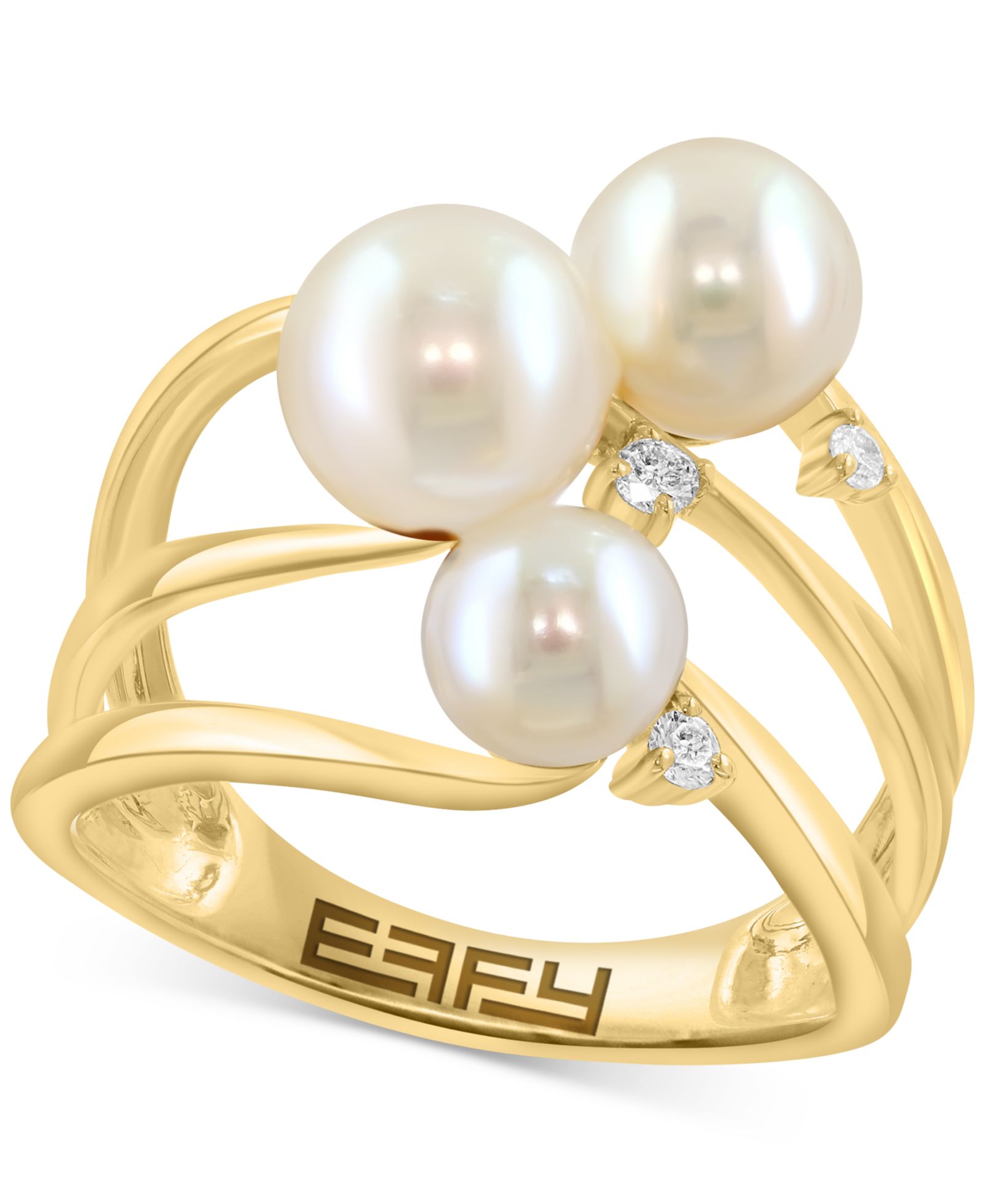 EFFY® Cultured Freshwater Pearl (5-1/2 - 7mm) & Diamond (1/8 ct. t.w.) Statement Ring in 14k Yellow Gold